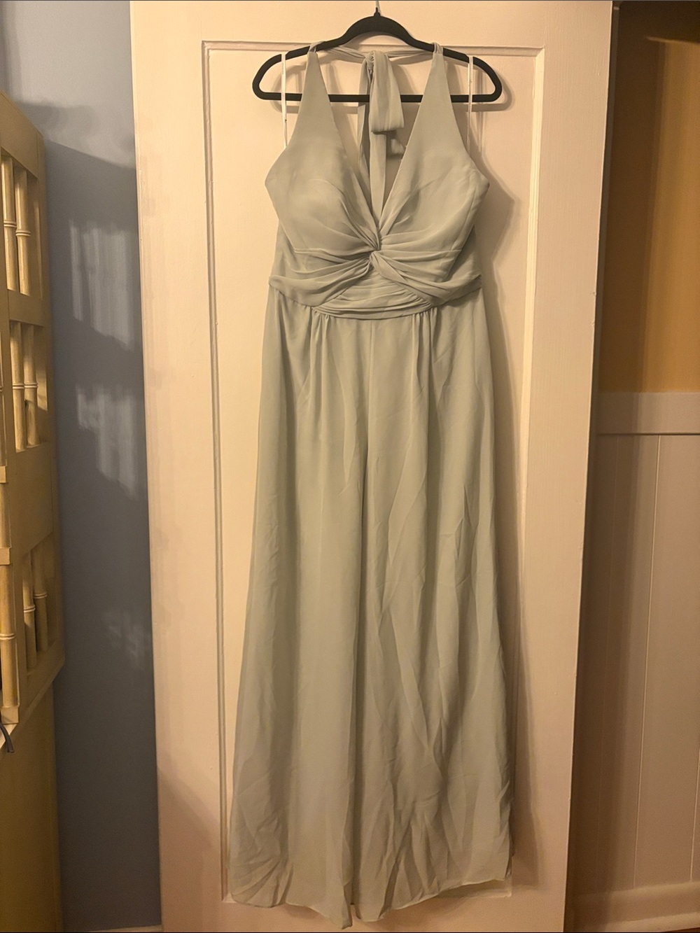 Sage Green Twist-Front Halter Jumpsuit